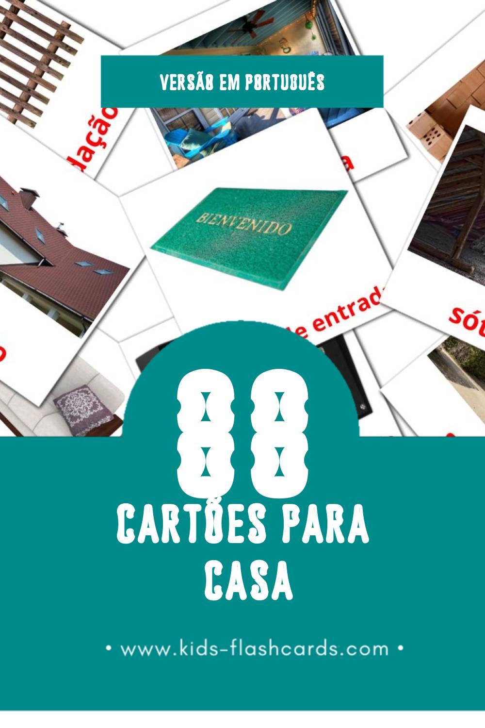 Flashcards de Casa Visuais para Toddlers (88 cartões em Português)