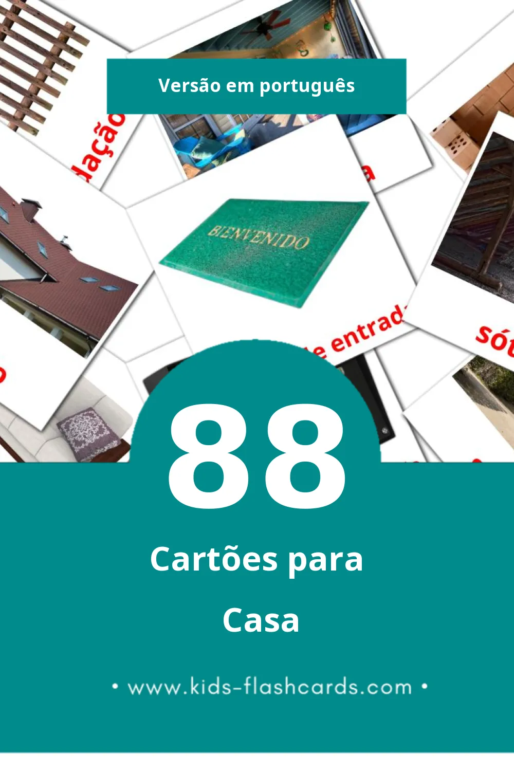 Flashcards de Casa Visuais para Toddlers (88 cartões em Português)