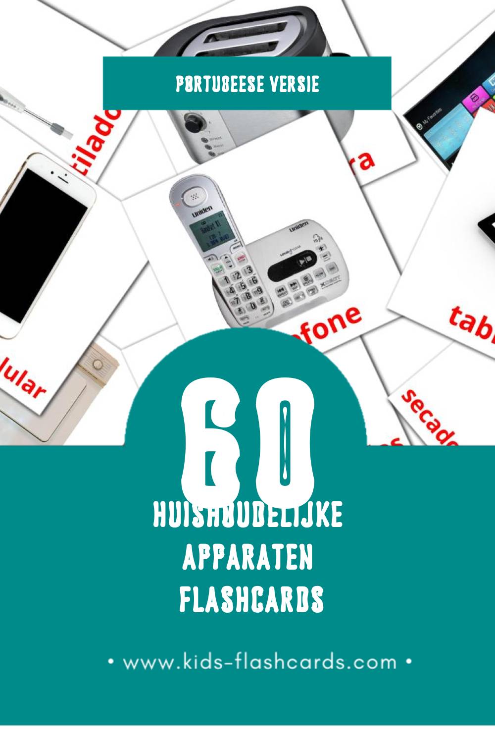 Visuele Eletrodomésticos Flashcards voor Kleuters (60 kaarten in het Portugees)