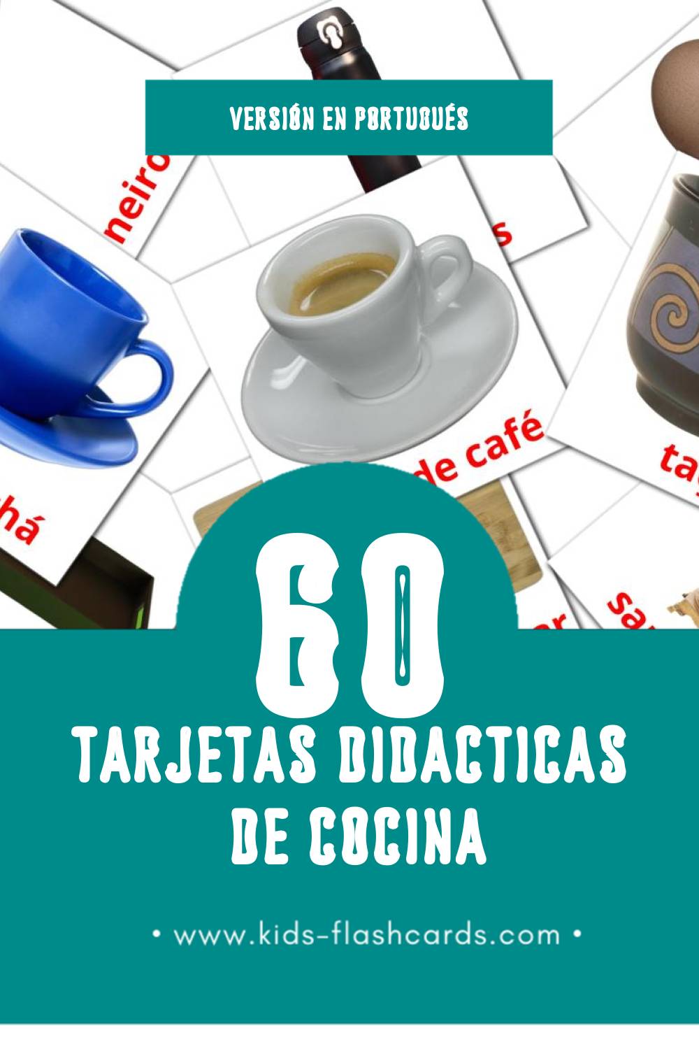 Tarjetas visuales de Cozinha para niños pequeños (60 tarjetas en Portugués)