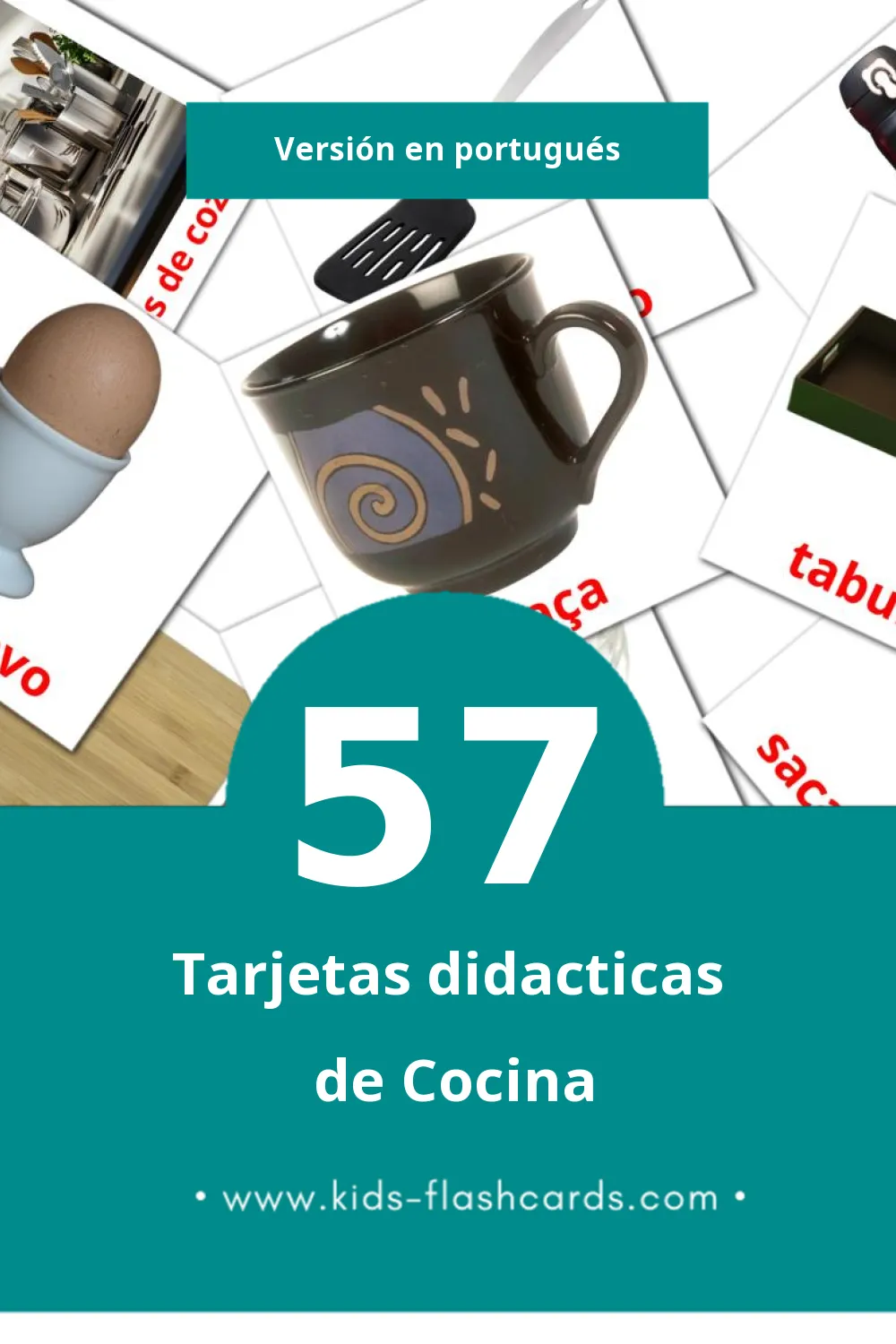 Tarjetas visuales de Cozinha para niños pequeños (57 tarjetas en Portugués)