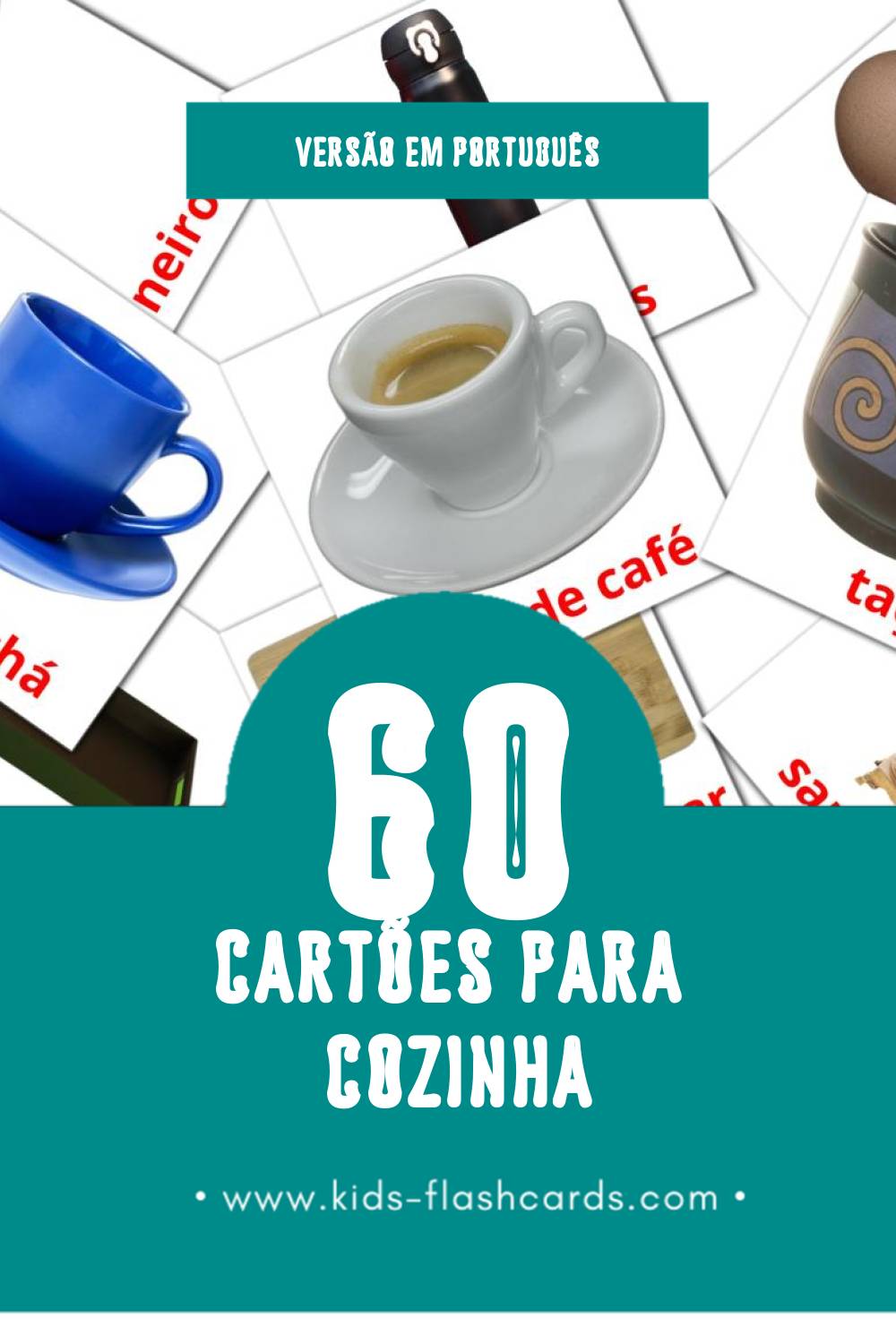 Flashcards de Cozinha Visuais para Toddlers (64 cartões em Português)
