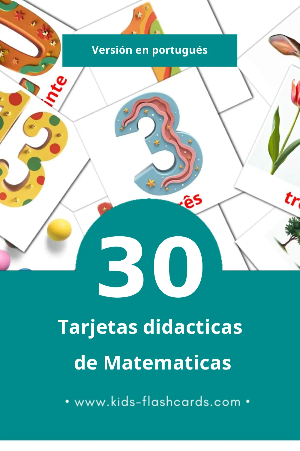 Tarjetas visuales de Matemática para niños pequeños (30 tarjetas en Portugués)