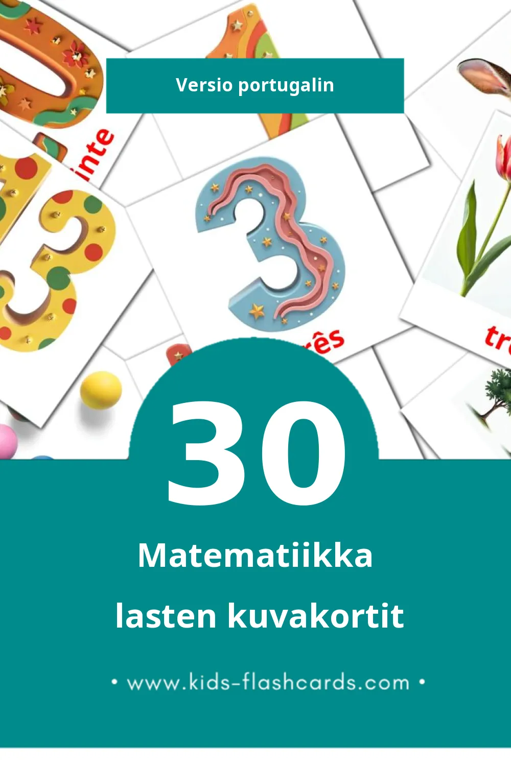Matemática lasten kuvakortit pikkulapsille (30 korttia Portugalinksi)