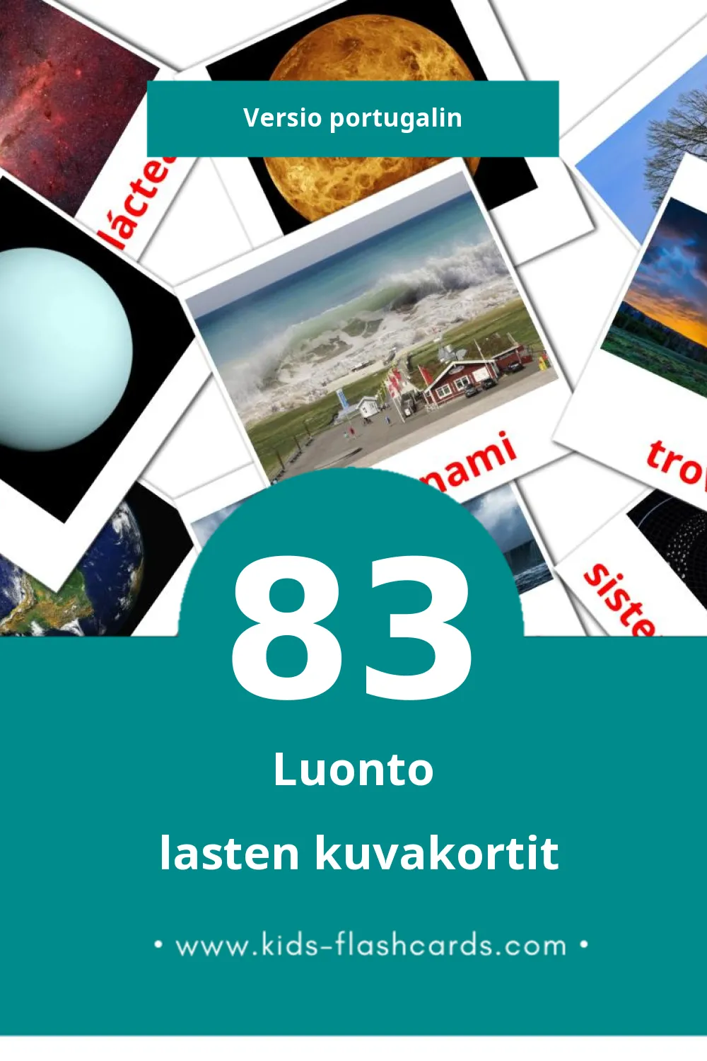 Natureza lasten kuvakortit pikkulapsille (83 korttia Portugalinksi)