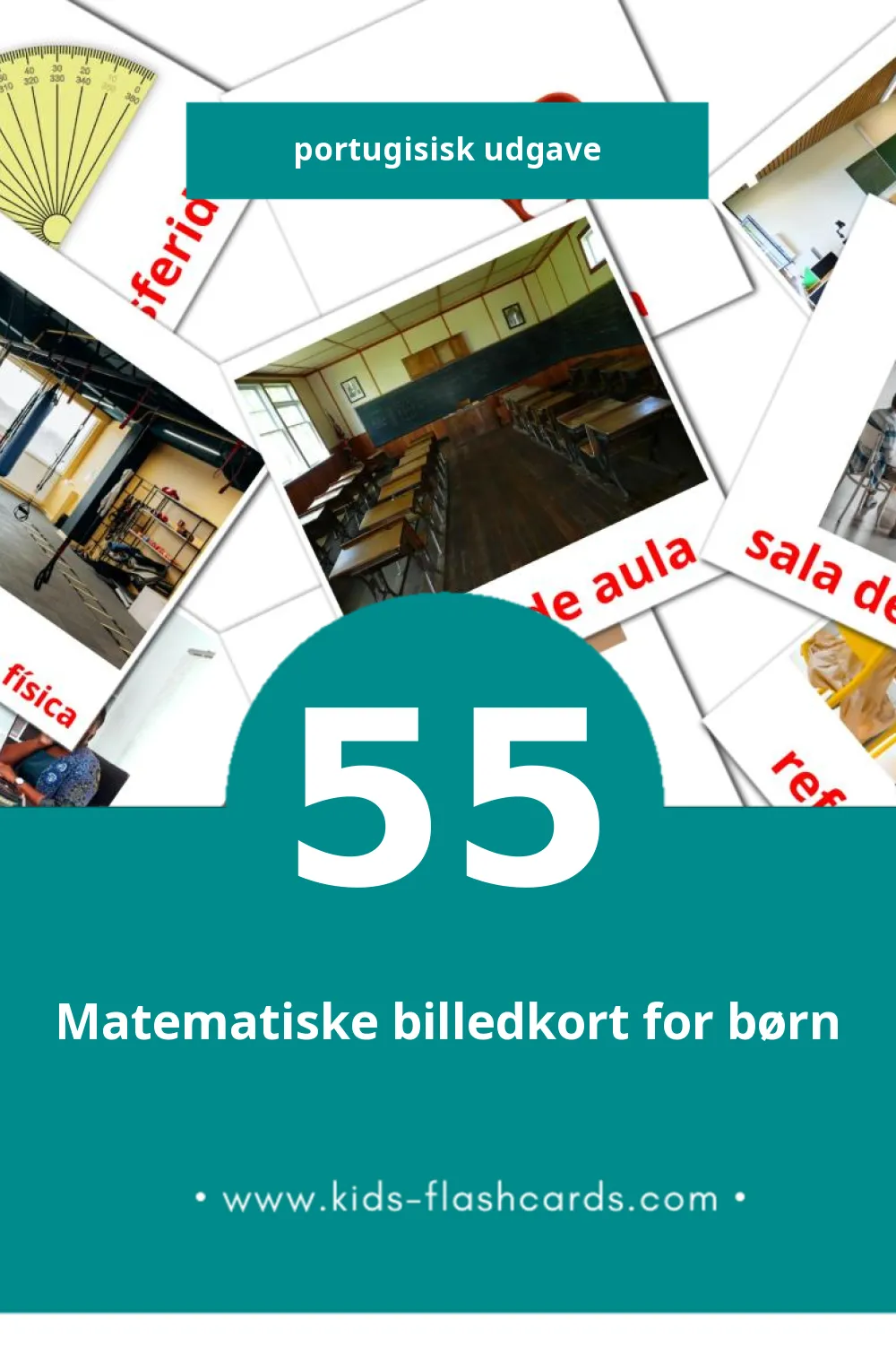 Visuelle billedkort for børn om Escola til småbørn (55 kort på Portugisisk)