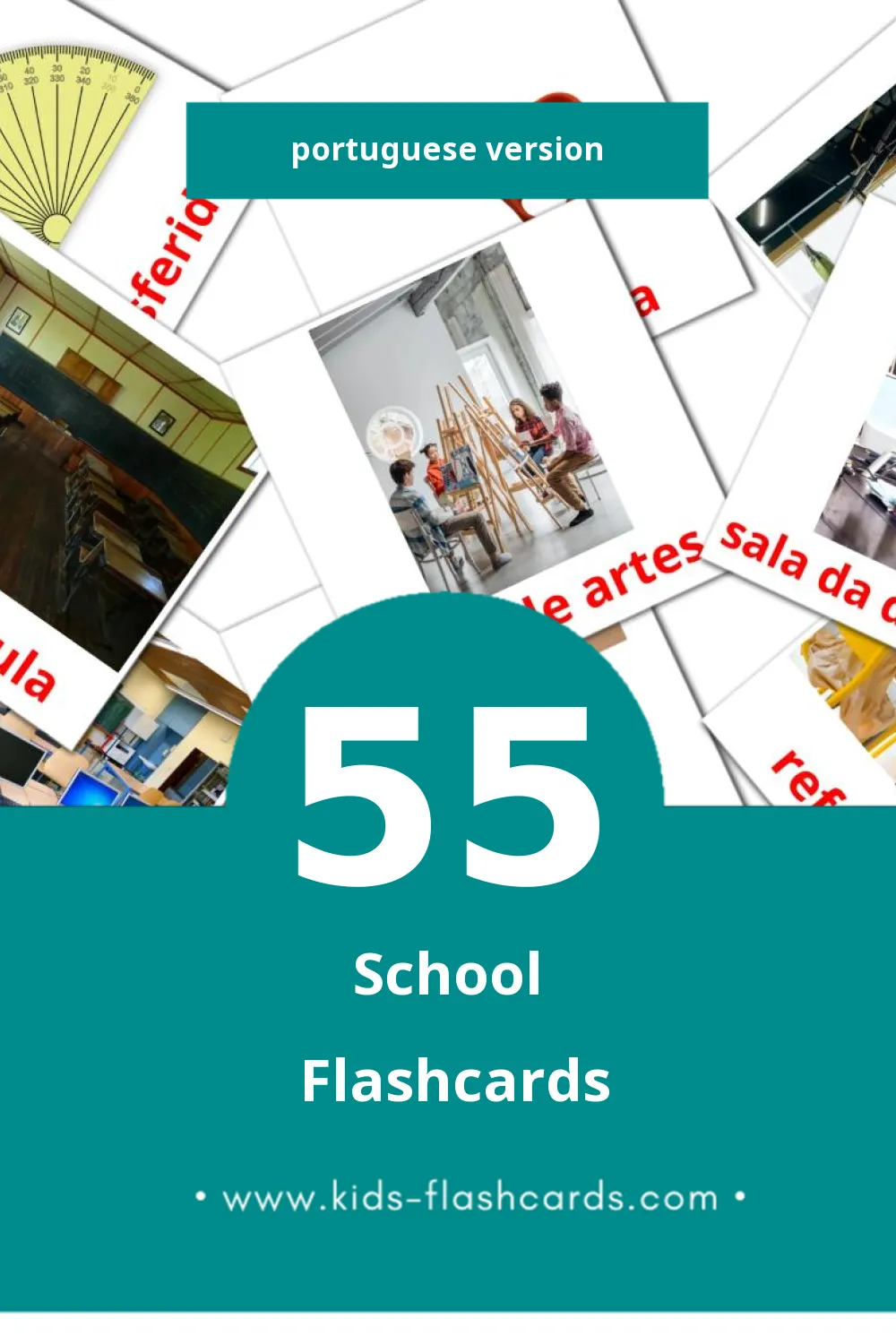 Visual Escola Flashcards for Toddlers (55 cards in Portuguese)