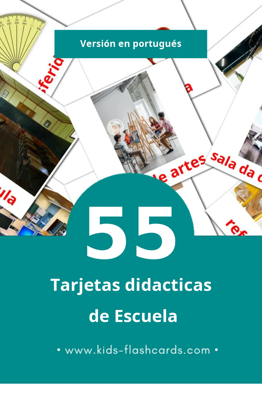 Tarjetas visuales de Escola para niños pequeños (55 tarjetas en Portugués)