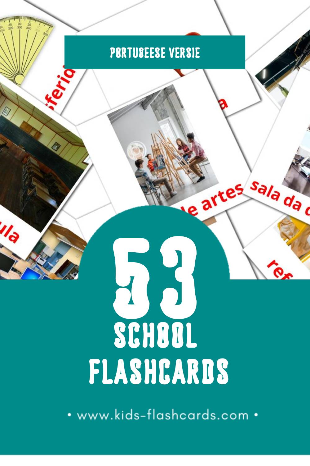 Visuele Escola Flashcards voor Kleuters (53 kaarten in het Portugees)