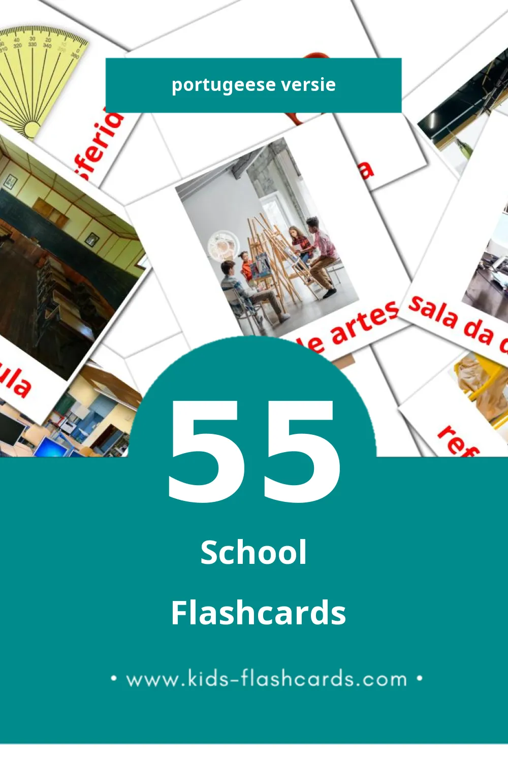 Visuele Escola Flashcards voor Kleuters (55 kaarten in het Portugees)