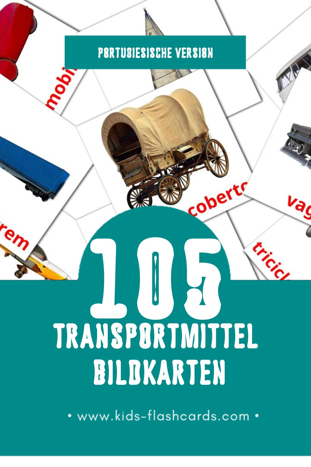 Visual Transporte Flashcards für Kleinkinder (108 Karten in Portugiesisch)
