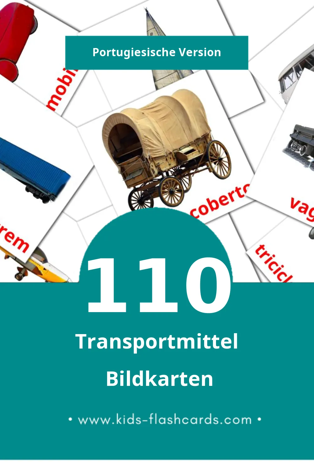 Visual Transporte Flashcards für Kleinkinder (110 Karten in Portugiesisch)