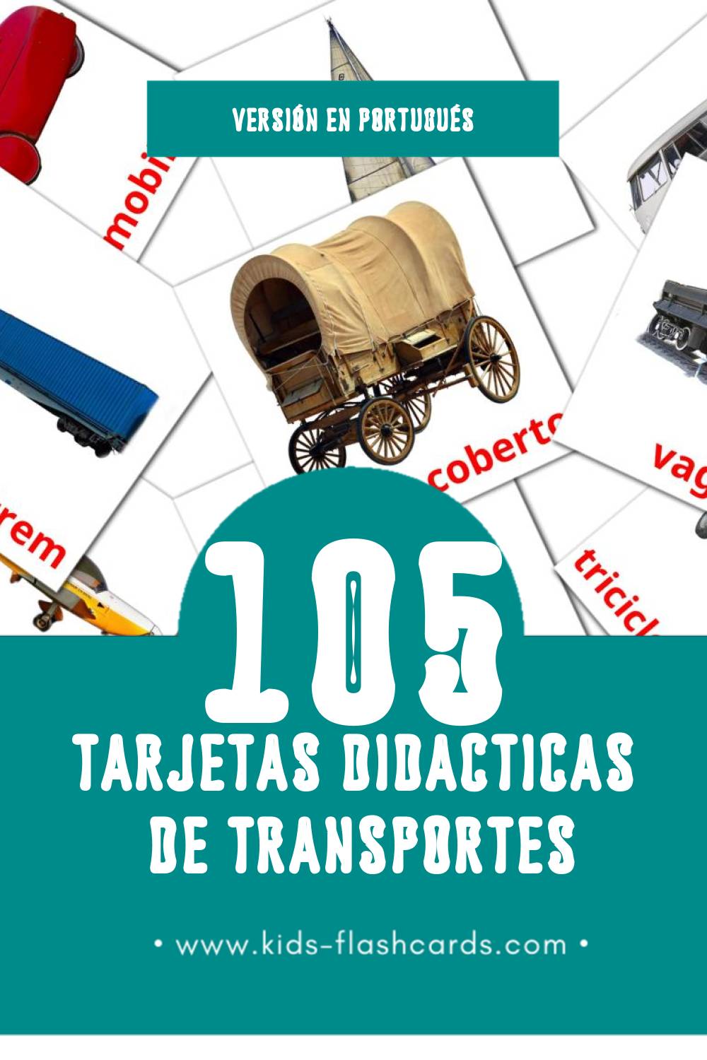 Tarjetas visuales de Transporte para niños pequeños (105 tarjetas en Portugués)