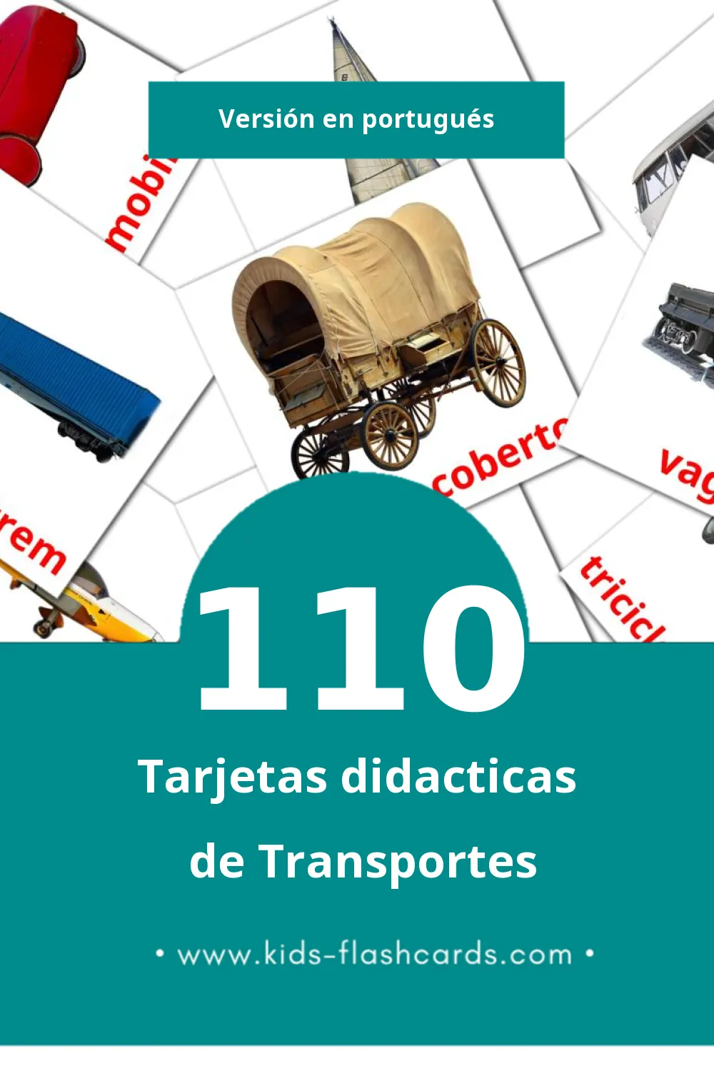 Tarjetas visuales de Transporte para niños pequeños (110 tarjetas en Portugués)