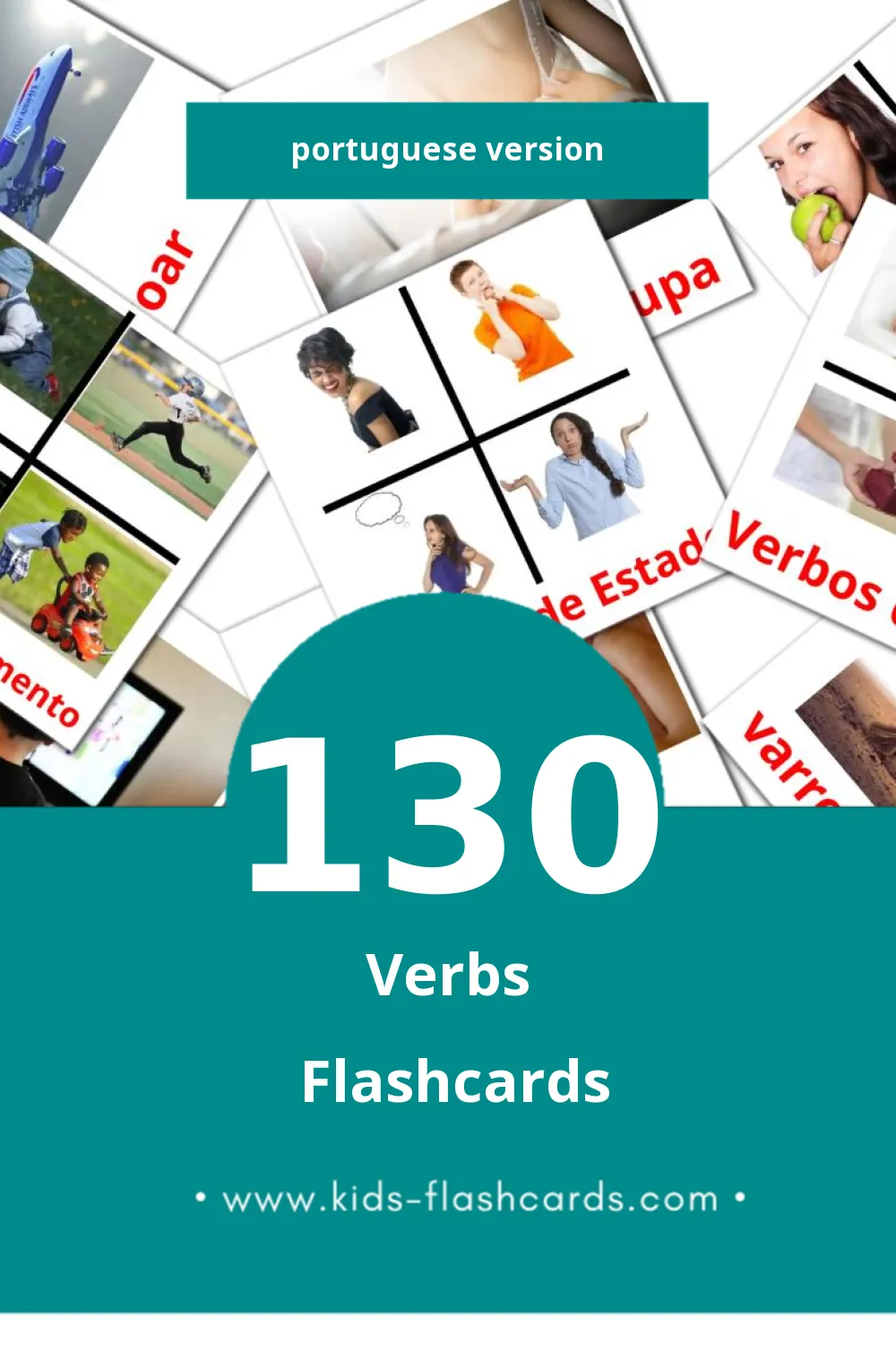 Visual Verbos Flashcards for Toddlers (130 cards in Portuguese)