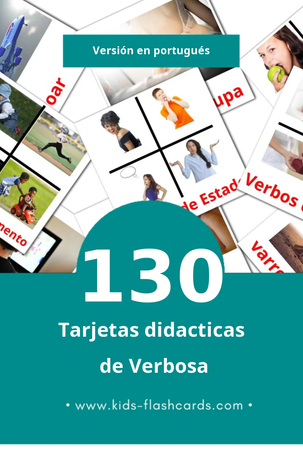 Tarjetas visuales de Verbos para niños pequeños (130 tarjetas en Portugués)