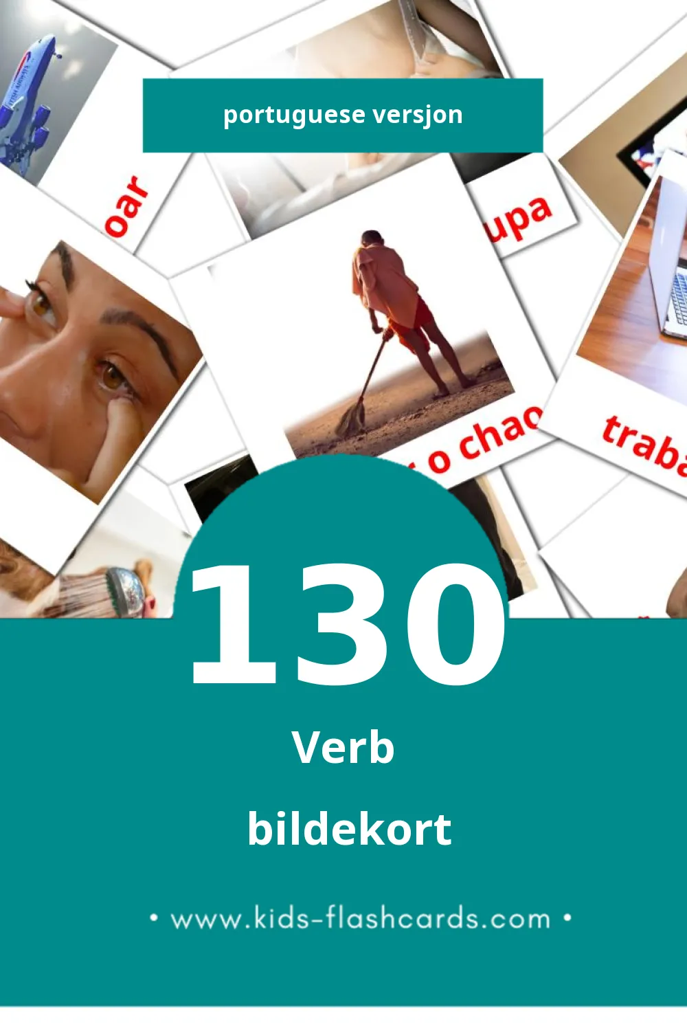 Visuelle Verbos bildekort for småbarn (130 kort på Portuguese)