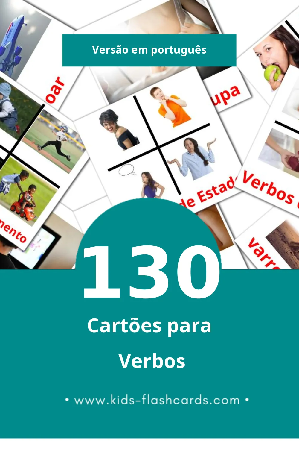 Flashcards de Verbos Visuais para Toddlers (130 cartões em Português)