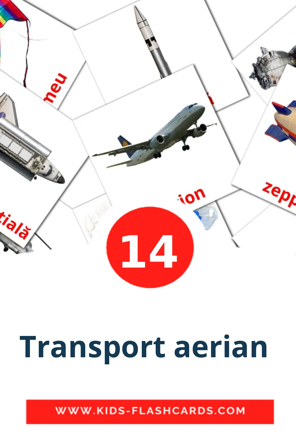 14 carte illustrate di Transport aerian  per la scuola materna in rumeno