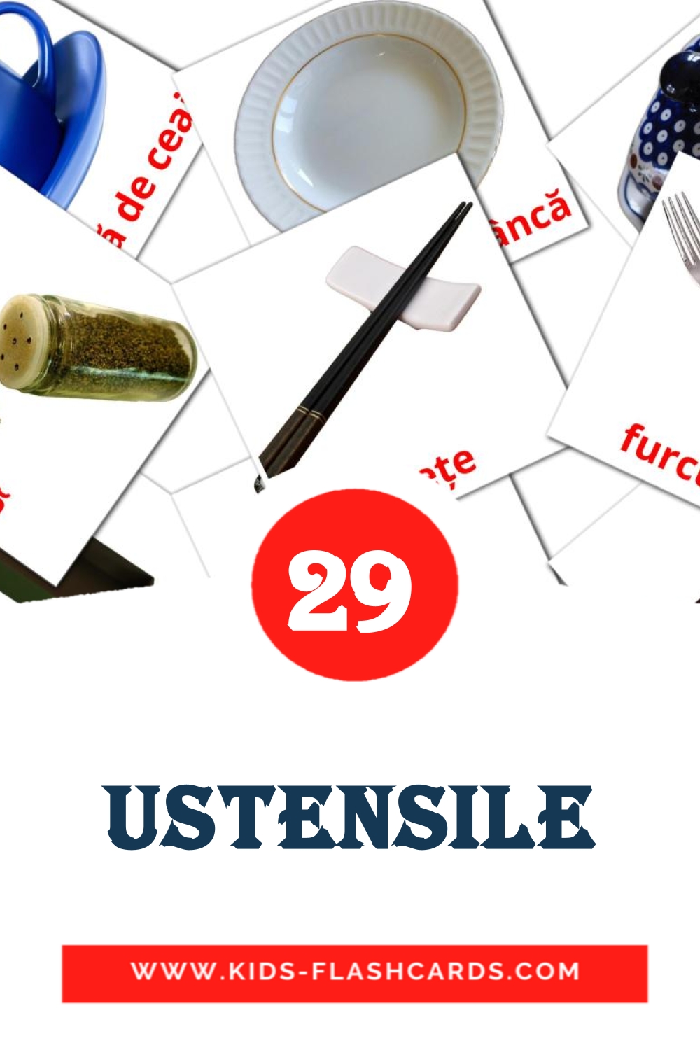29 tarjetas didacticas de Ustensile para el jardín de infancia en rumano