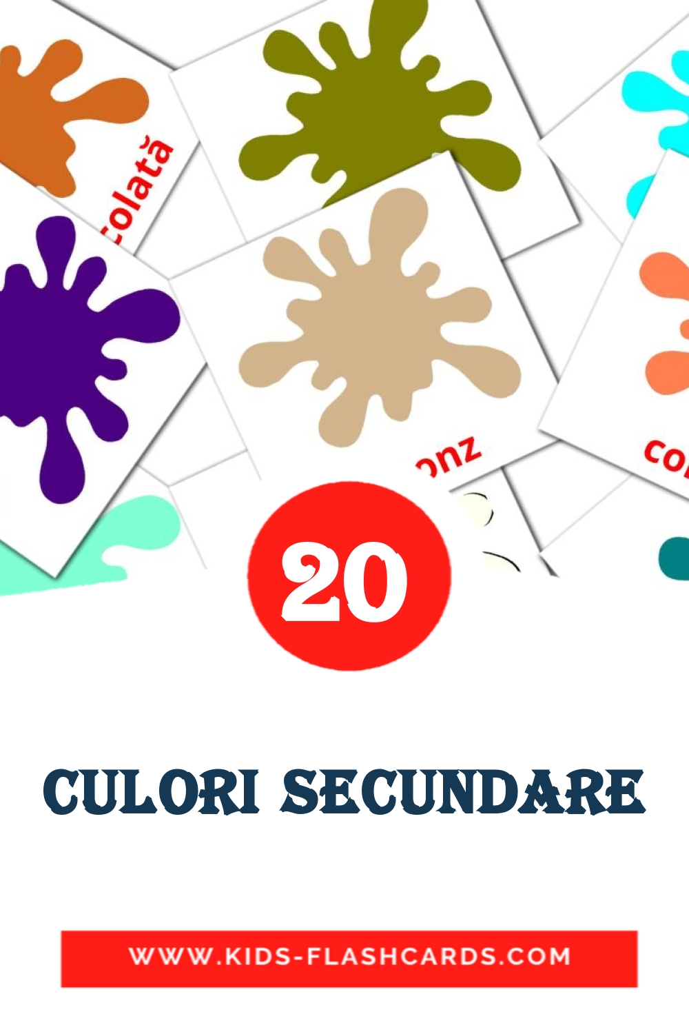 20 cartes illustrées de Culori secundare pour la maternelle en roumain
