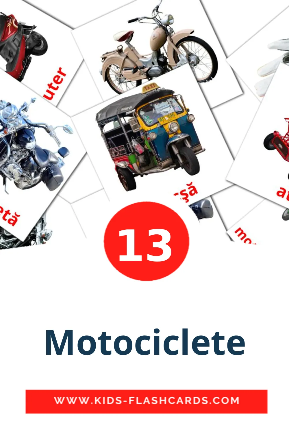 13 Cartões com Imagens de Motociclete para Jardim de Infância em romeno