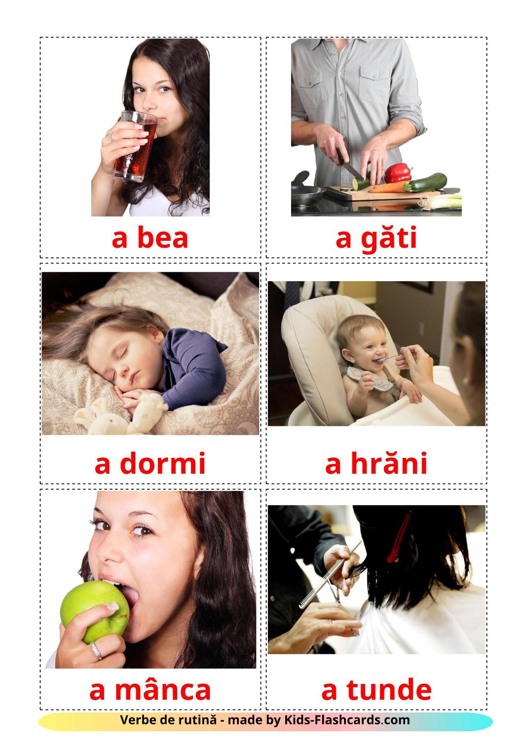 Routine verbs - 33 Free Printable romanian Flashcards 