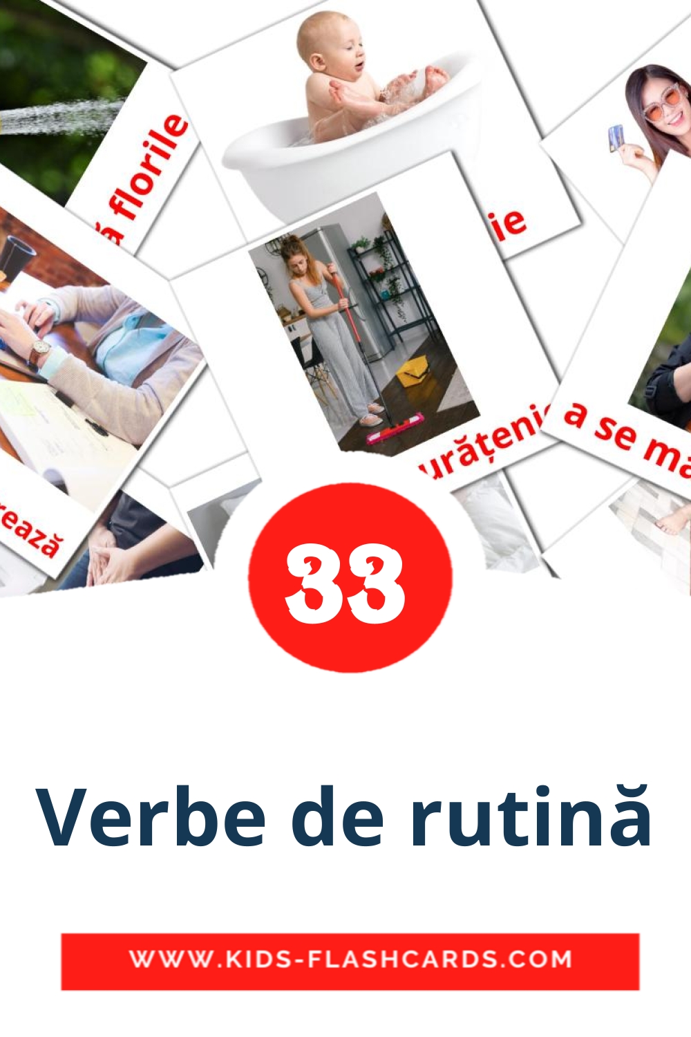 33 Cartões com Imagens de Verbe de rutină para Jardim de Infância em romeno