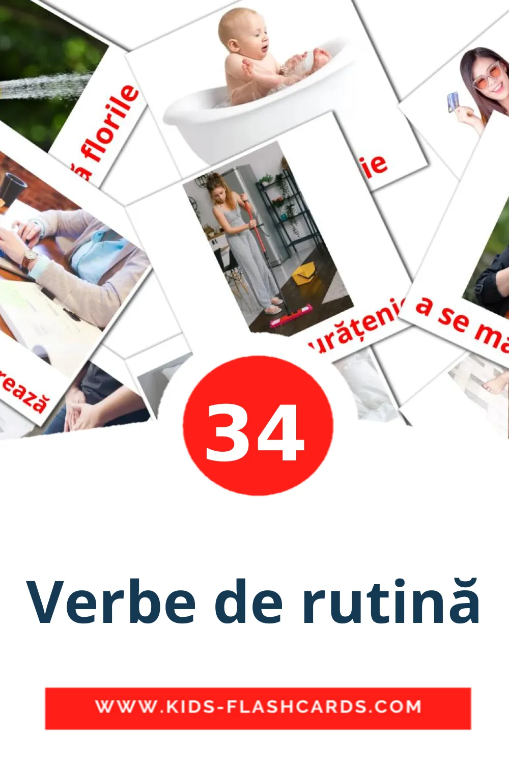 34 Verbe de rutină fotokaarten voor kleuters in het roemeense