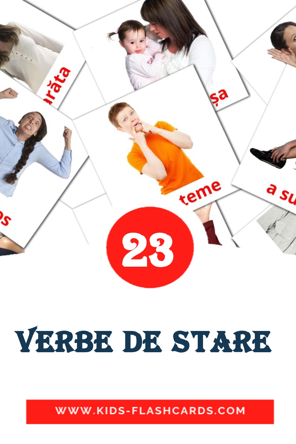 23 cartes illustrées de Verbe de stare  pour la maternelle en roumain