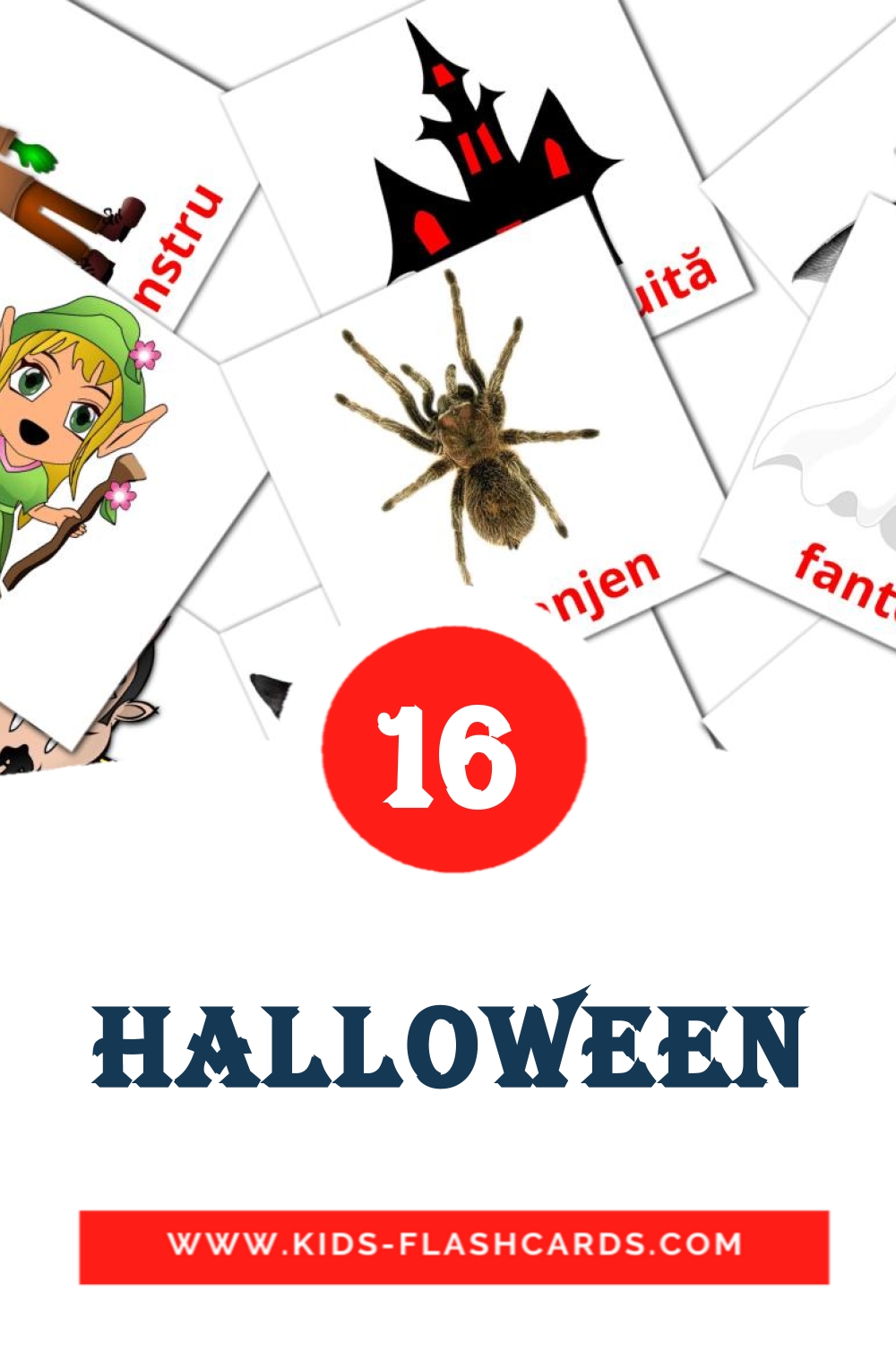 16 cartes illustrées de Halloween pour la maternelle en roumain