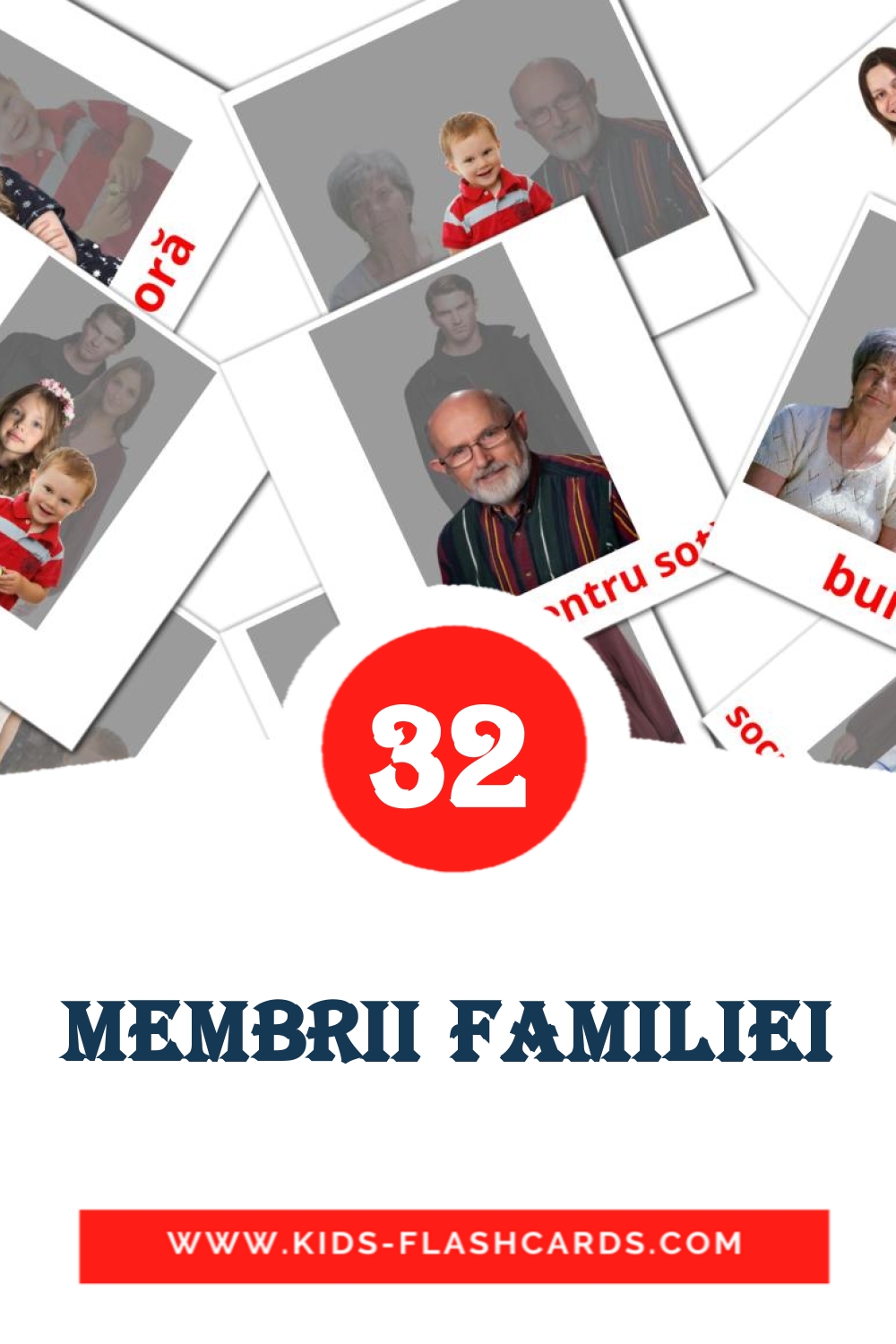 32 Membrii familiei Picture Cards for Kindergarden in romanian