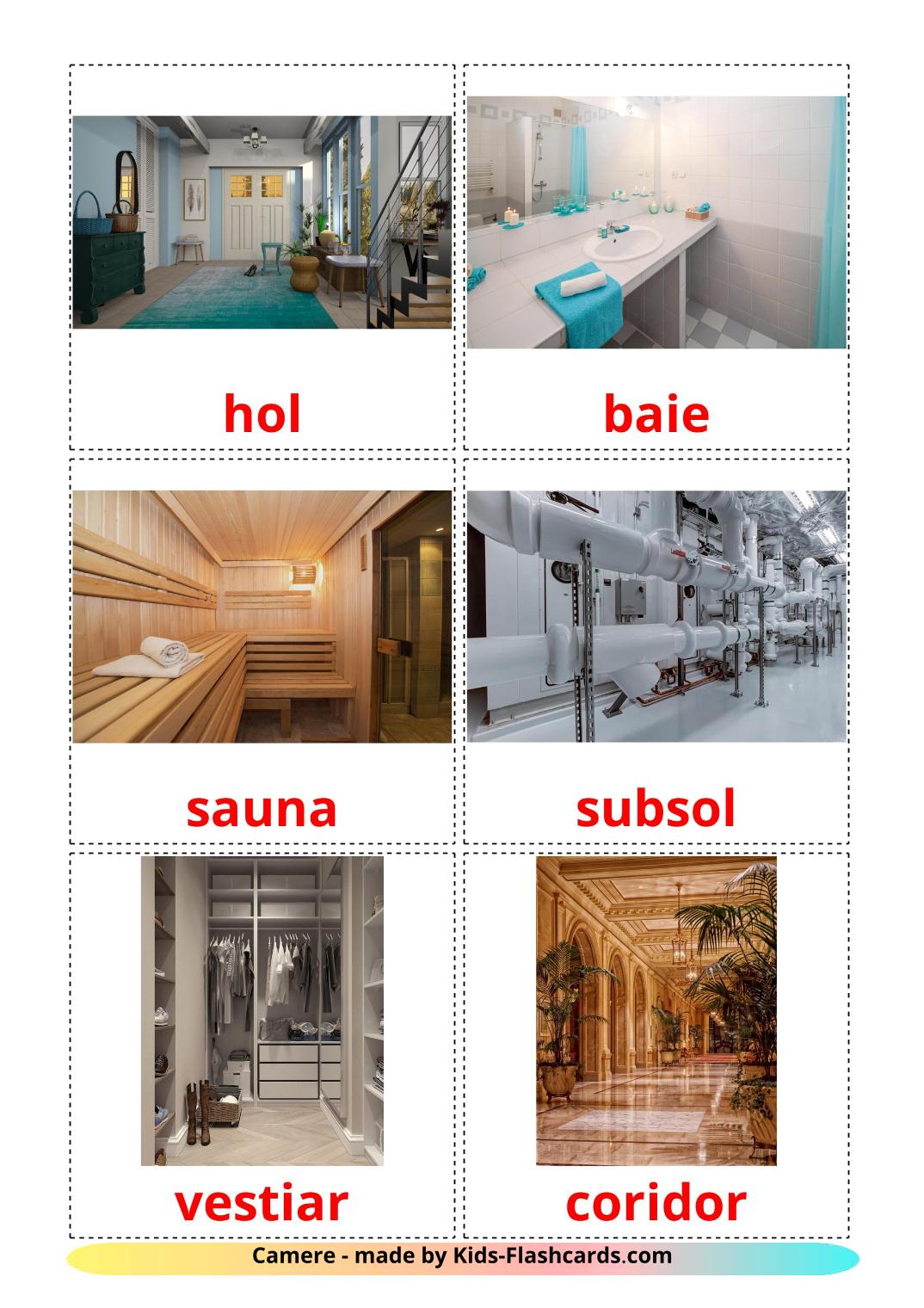 Rooms - 17 Free Printable romanian Flashcards 