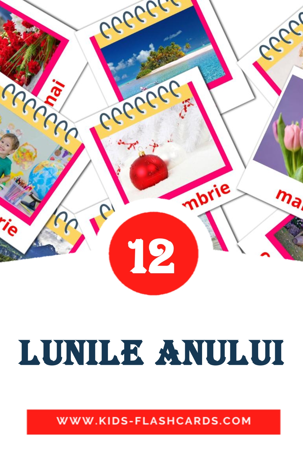 12 cartes illustrées de Lunile anului pour la maternelle en roumain