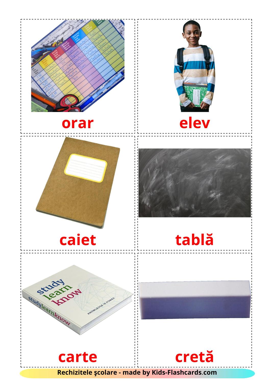 Objetos de sala de aula - 36 Flashcards romenoes gratuitos para impressão