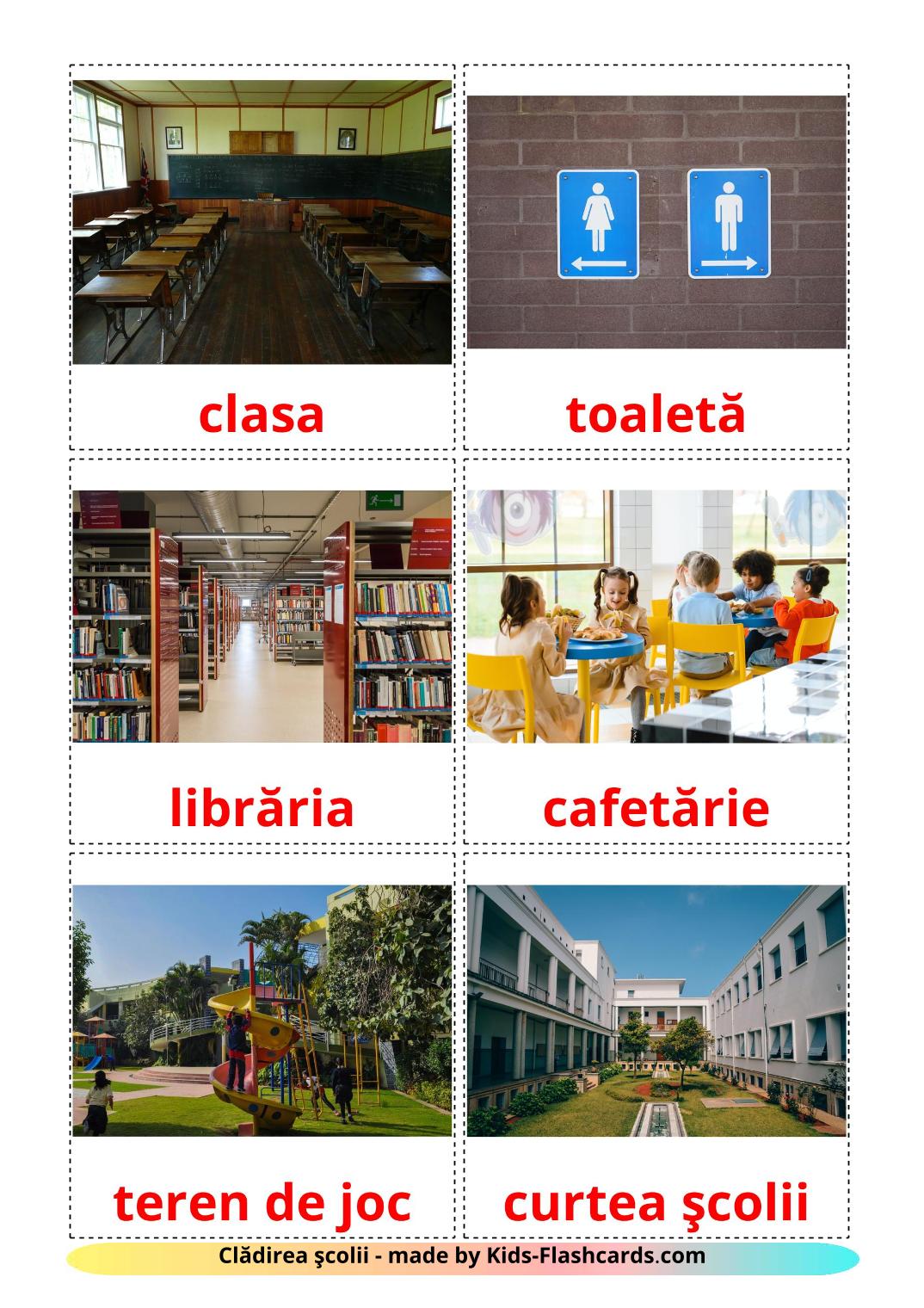 Edificio escolar - 17 fichas de rumano para imprimir gratis 