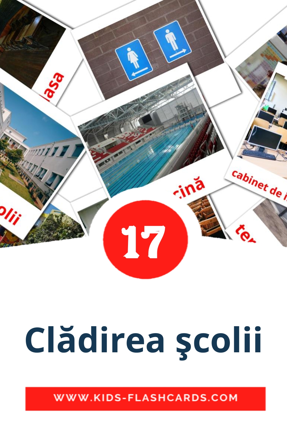 17 tarjetas didacticas de Clădirea şcolii para el jardín de infancia en rumano