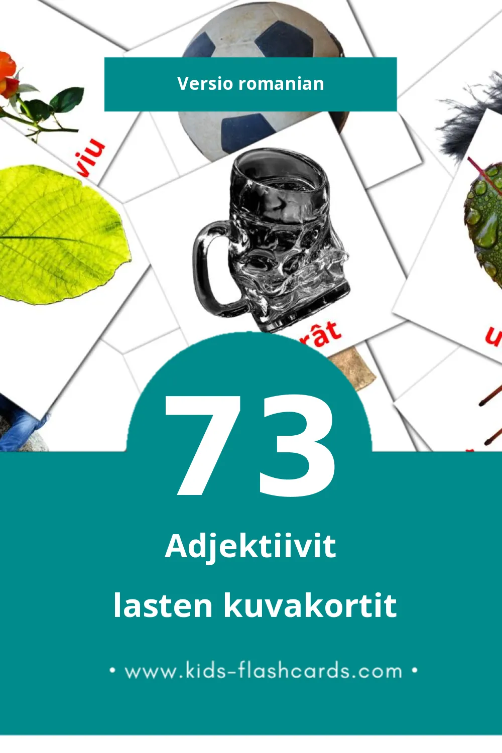 Adjective  lasten kuvakortit pikkulapsille (73 korttia Romanianksi)