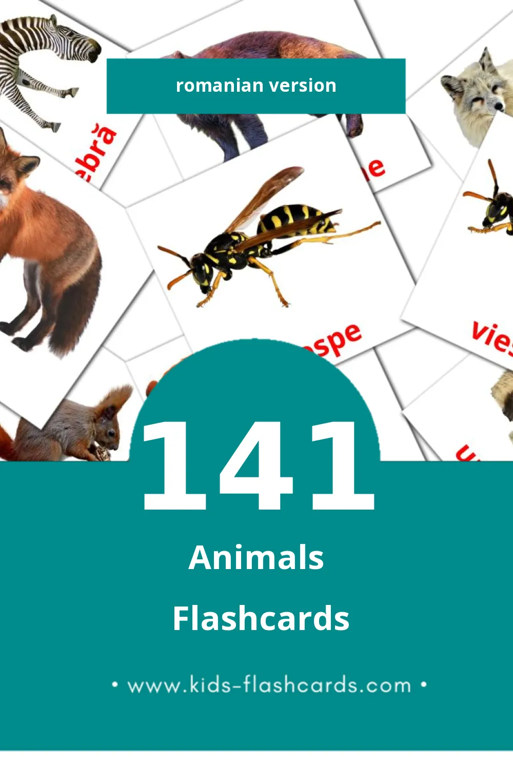 Visual Animale Flashcards for Toddlers (141 cards in Romanian)