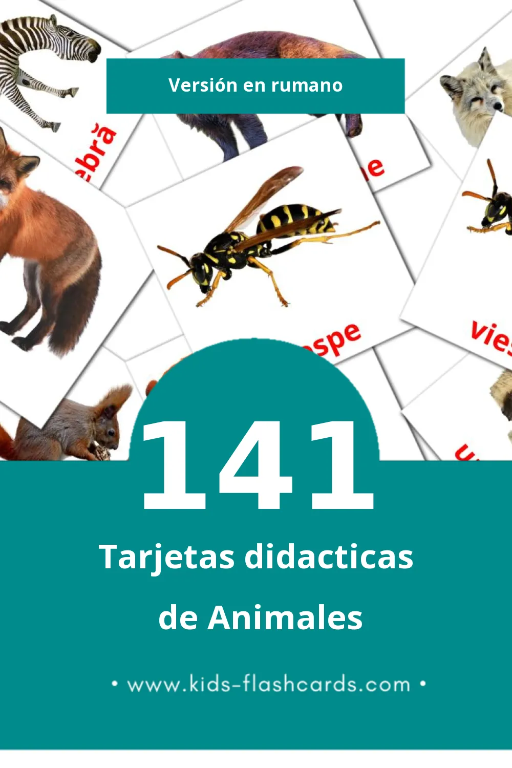 Tarjetas visuales de Animale para niños pequeños (141 tarjetas en Rumano)