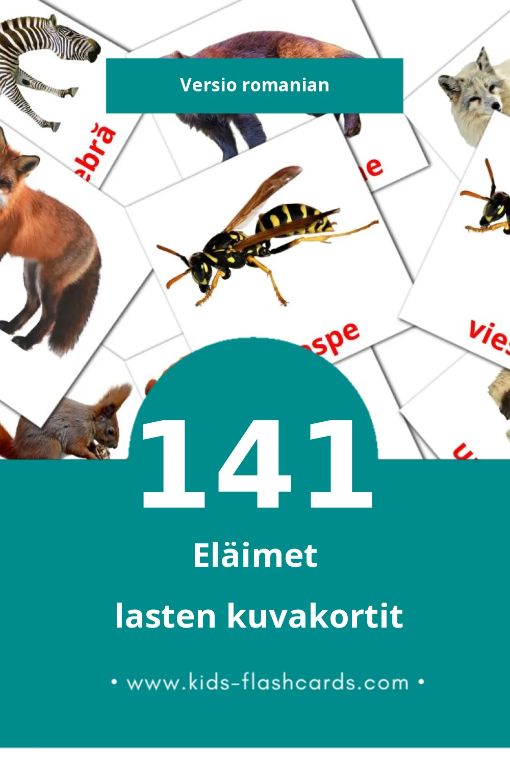 Animale lasten kuvakortit pikkulapsille (141 korttia Romanianksi)
