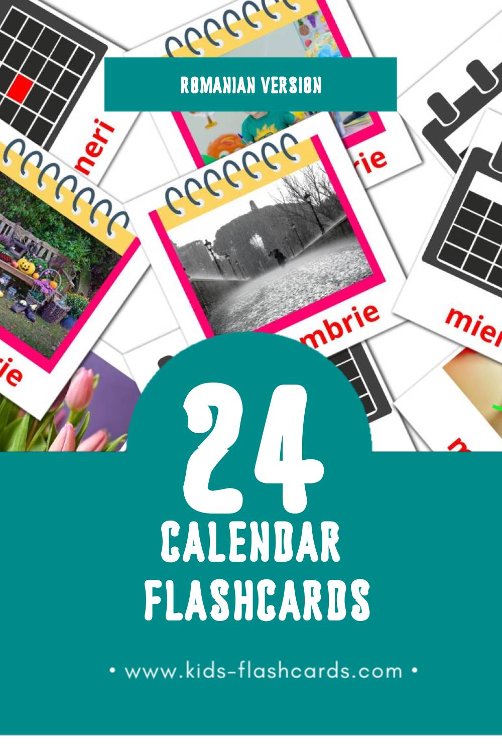 Visual Calendar Flashcards for Toddlers (24 cards in Romanian)