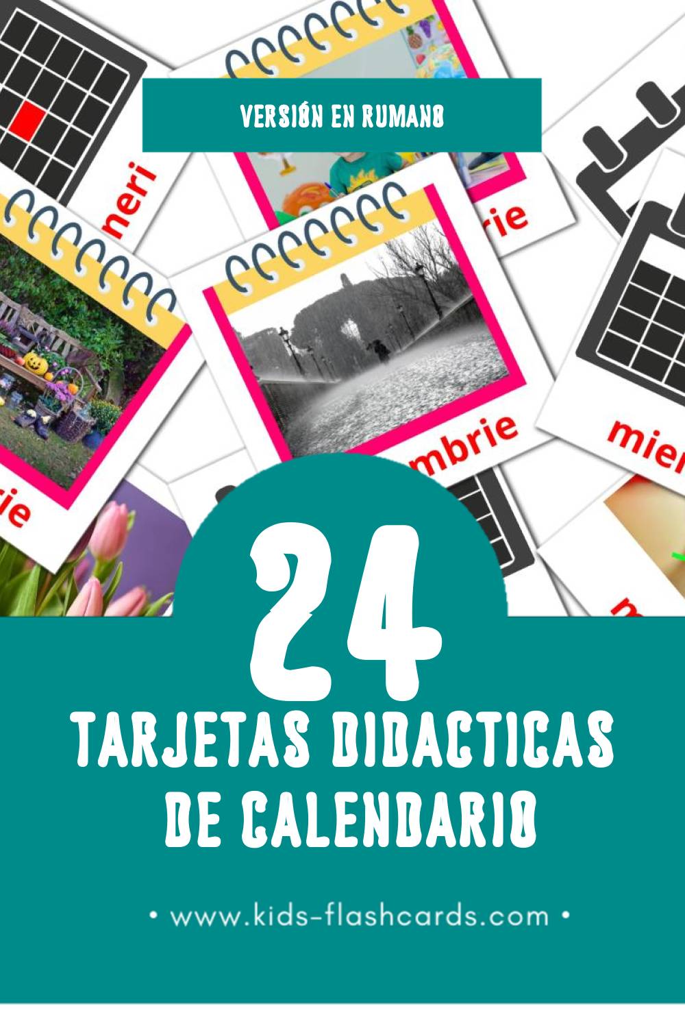 Tarjetas visuales de Calendar para niños pequeños (24 tarjetas en Rumano)