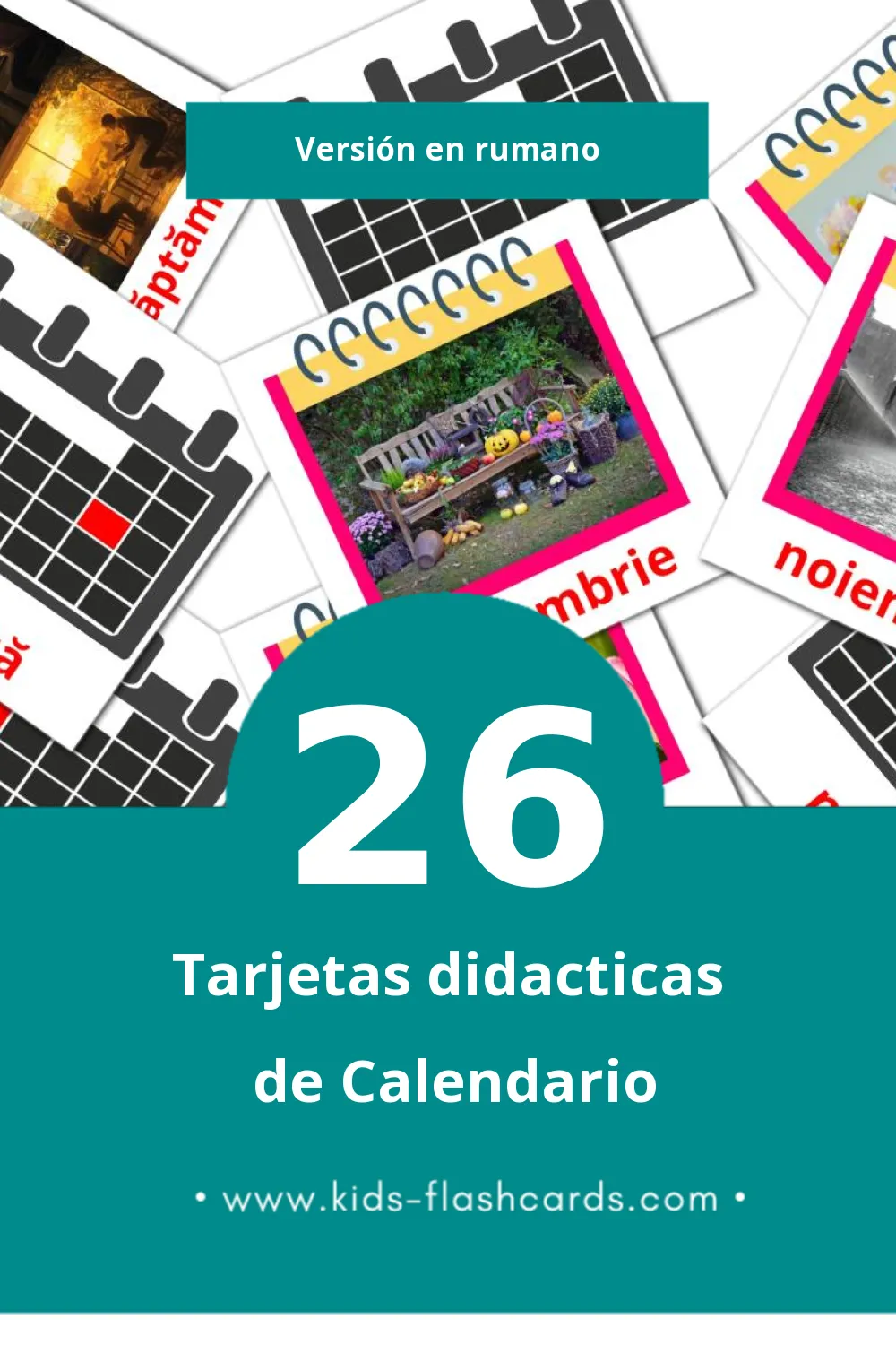 Tarjetas visuales de Calendar para niños pequeños (26 tarjetas en Rumano)