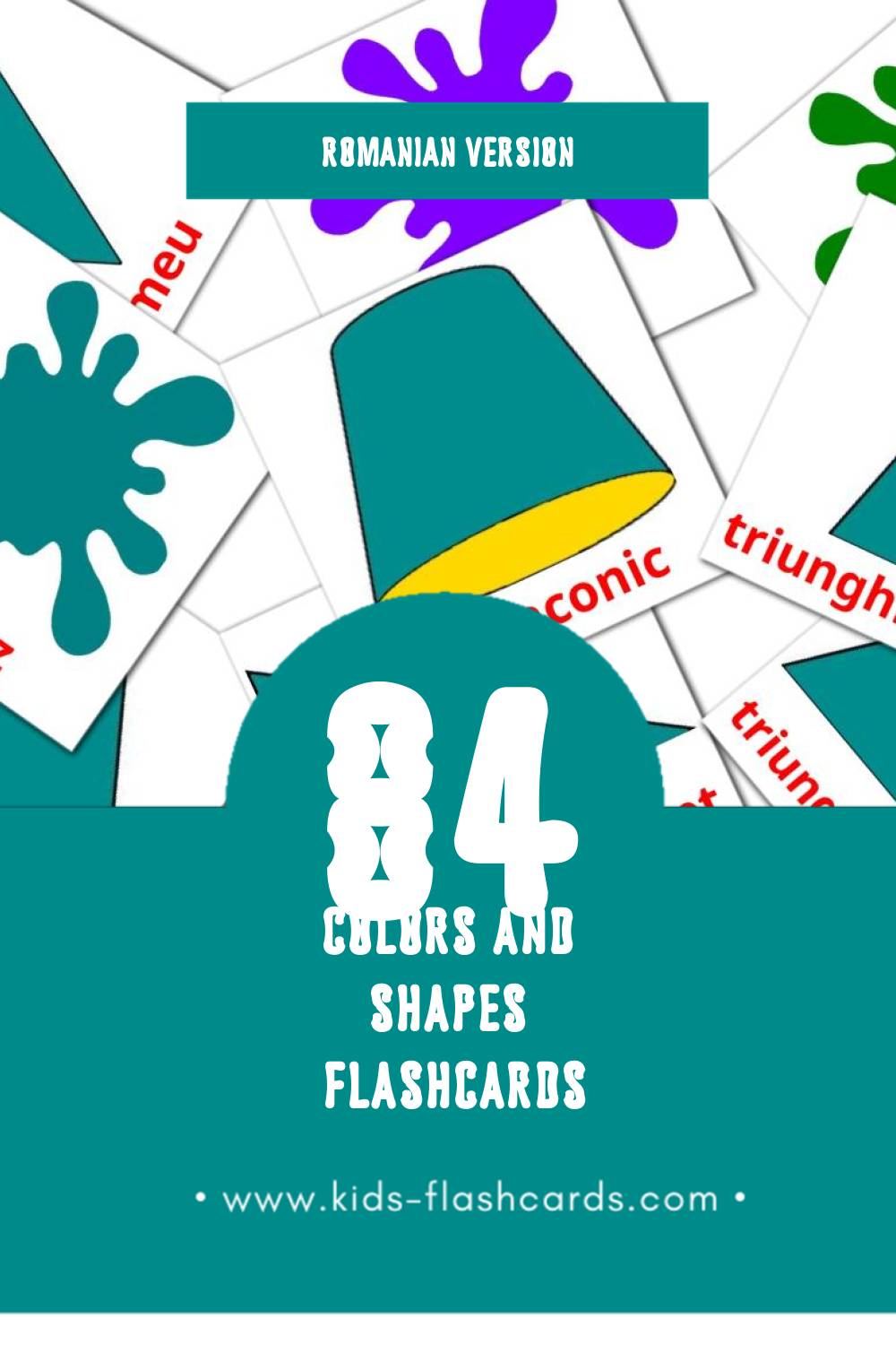 Visual culori și forme Flashcards for Toddlers (64 cards in Romanian)