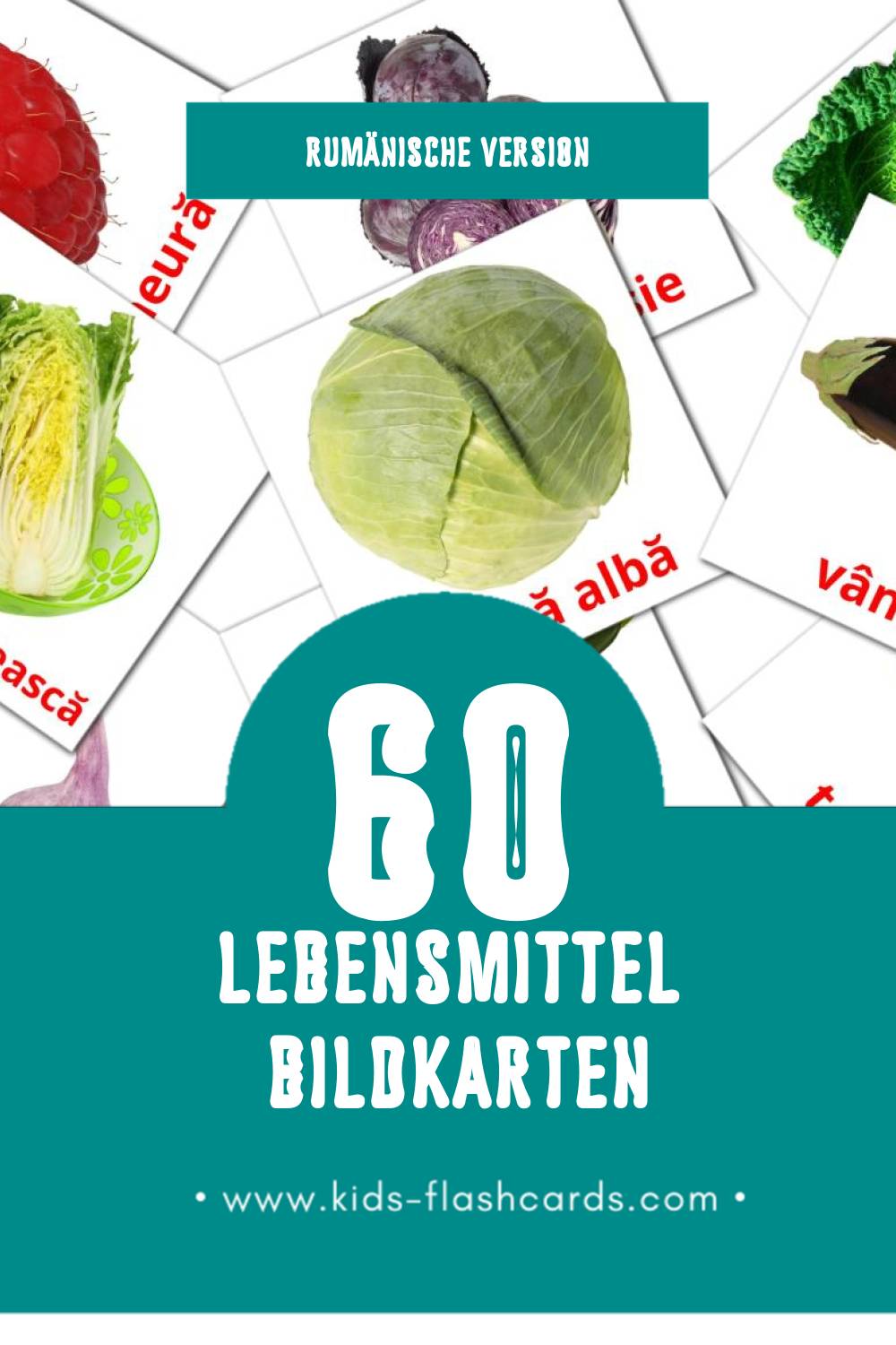 Visual Alimente Flashcards für Kleinkinder (60 Karten in Rumänisch)