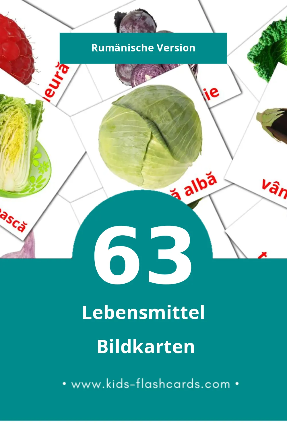 Visual Alimente Flashcards für Kleinkinder (63 Karten in Rumänisch)