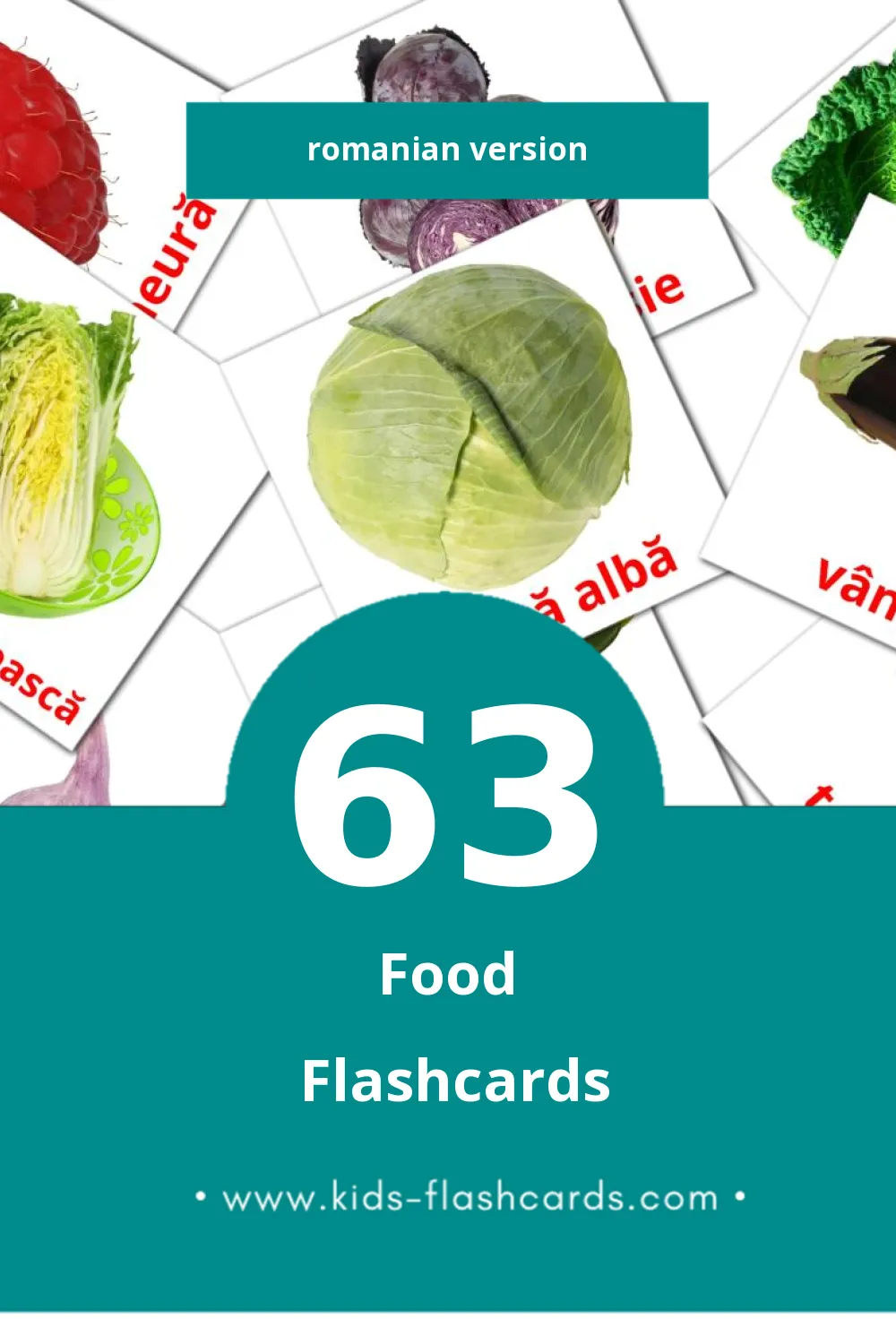 Visual Alimente Flashcards for Toddlers (63 cards in Romanian)