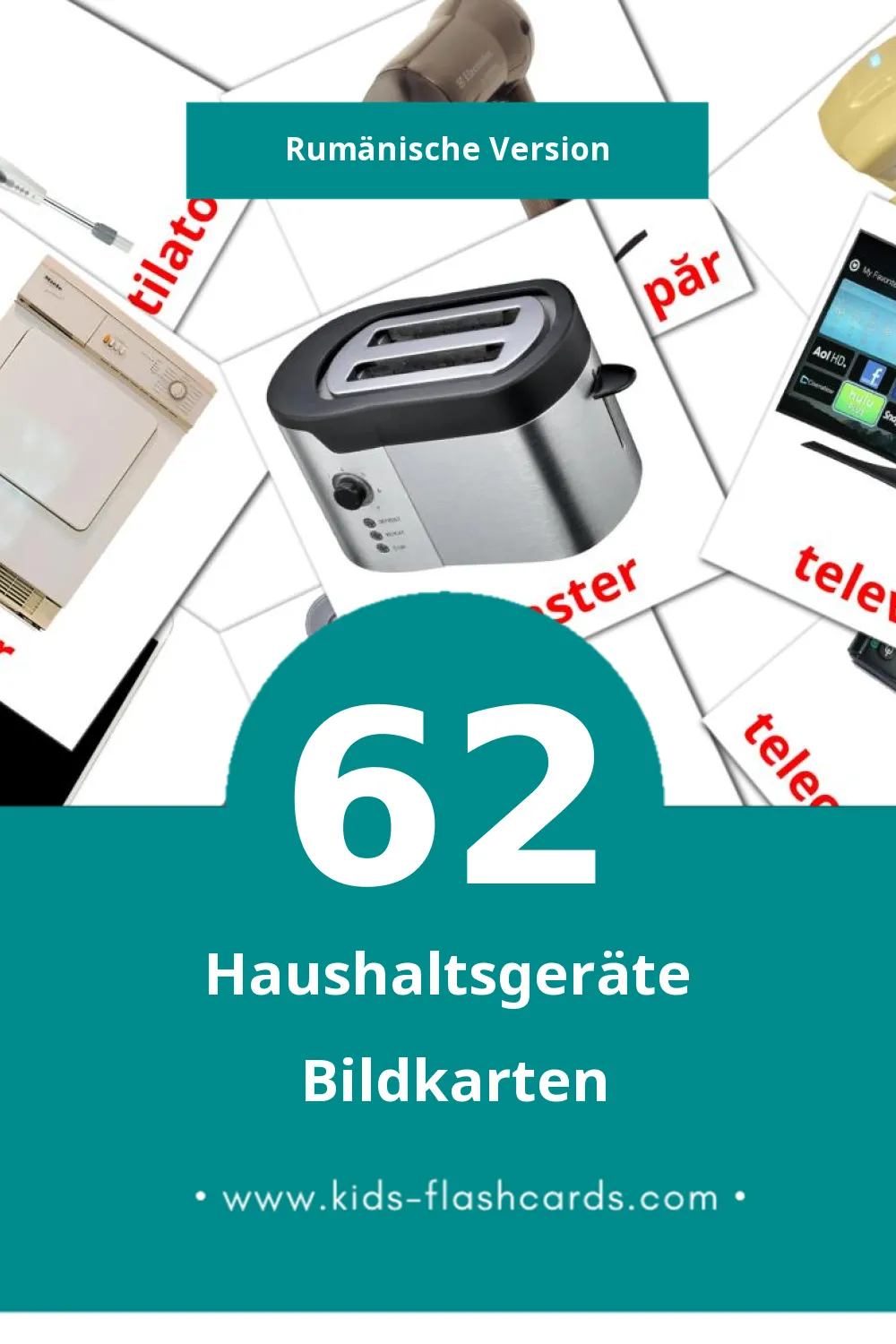 Visual Electrocasnice Flashcards für Kleinkinder (62 Karten in Rumänisch)