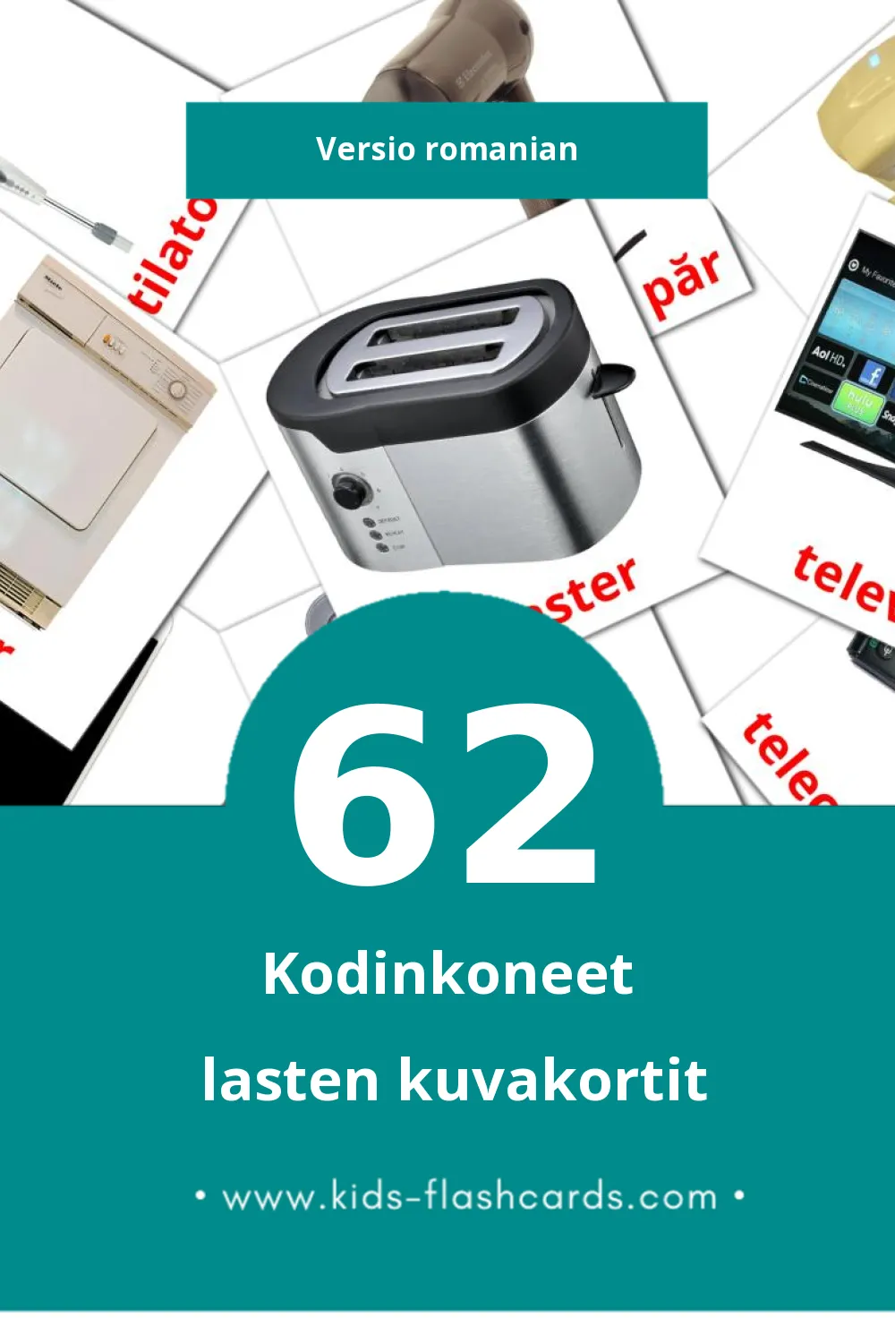 Electrocasnice lasten kuvakortit pikkulapsille (62 korttia Romanianksi)